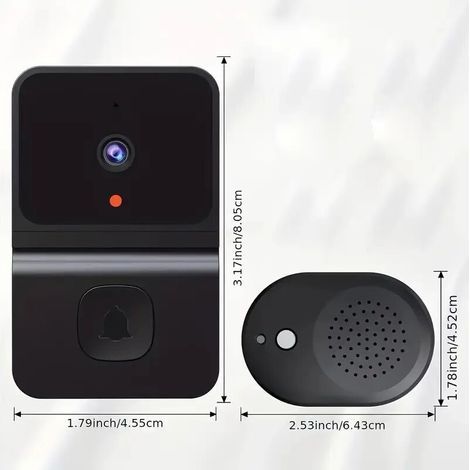 1 Smart WiFi Doorbell with Built-in Battery – Wireless Security Camera with Two-Way Audio, Supports 2.4 GHz WiFi for Home Security, Sleek Black Design (1/5)