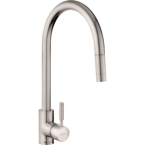 Kitchen Sink Tap Single Lever Mono Pull Out Spray Mixer Brushed Swivel Spout (1/2)