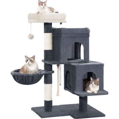 Albero per Gatti Alto 95 cm, Tiragraffi per Gatti con 2 Grotte Ampie, 2 Colonne Graffiatoio, 2 Piattaforme, un’Cestino (1/5)