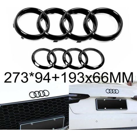 2pcs Insigne logo emblème badge calandre grilles avant 273mm + arrière 193mm noir brillant pour Audi A1 A3 A4 A5 A6 Logo Noir