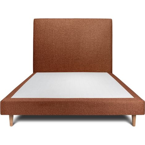 Lit 140x190cm avec tête de lit tapissier bouclette et sommier tapissier terracotta - Hauteur totale : 29cm (1/5)