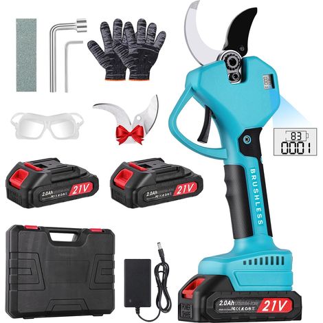 Sécateur Électrique 45 mm Écran LCD, 2 Batteries 2,0 Ah 2 ouvertures progressives, coupe précise des branches épaisses, lame SK5 pour vigne et arbres fruitiers (1/5)