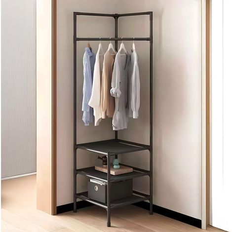 Porte-manteau d'angle avec 3 étagères - 180 x 45 x 45 cm, porte-manteau capacité 5 kg à étagère - Design peu encombrant pour vêtements, manteaux, chaussures et accessoires - Facile et rapide (1/5)