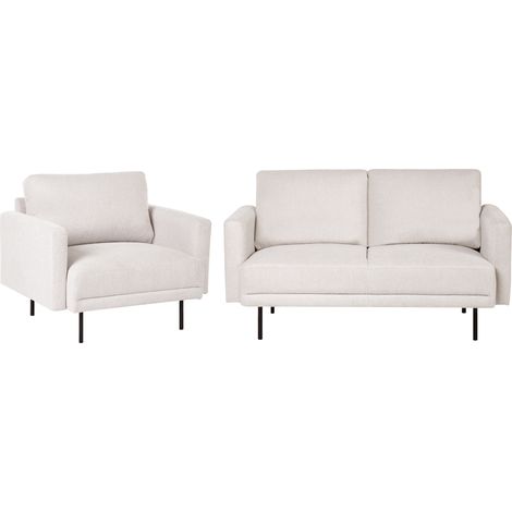 Conjunto de sala de estar de 3 plazas sofá sillón patas de metal tejido repelente al agua respaldo acolchado beige claro Breda (1/5)