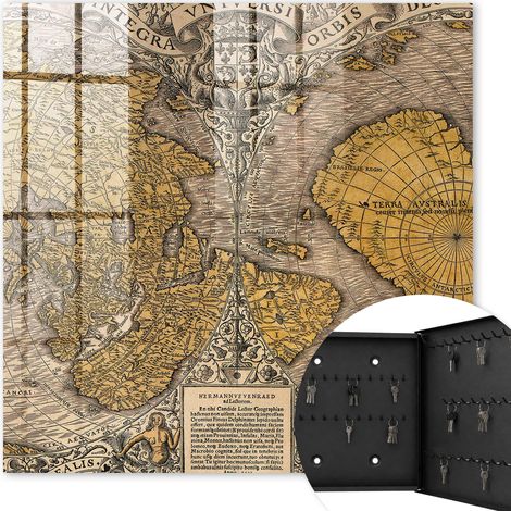 Armoire à clés - (30 cm x 30 cm) - Boîte à clés murale - Coffret de rangement pour clés - Couleur noire - Ouverture vers la droite - Pour maison et bureau - carte ancienne