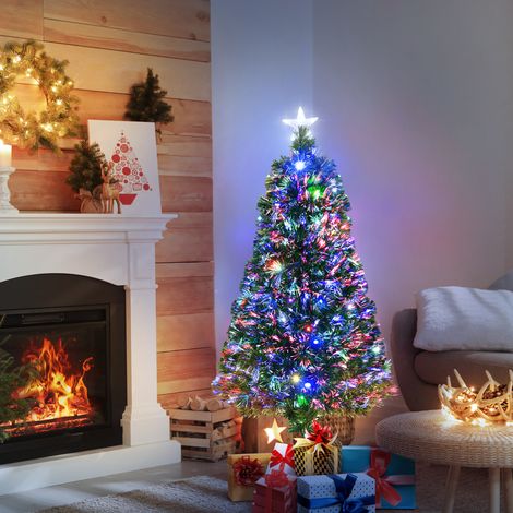 Sapin de Noël artificiel en fibre optique de 120 cm avec 16 lumières LED de 3 couleurs et branches en PVC