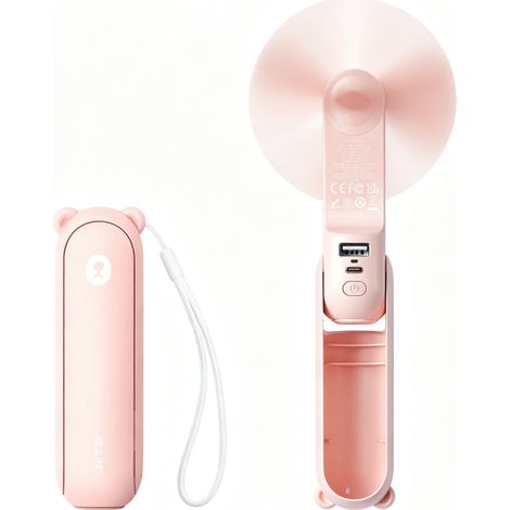 Mini ventilateur portable 3 en 1 — Ventilateur rechargeable [12 heures d'autonomie] — Fonctionne également comme batterie externe et lampe torche — Rose (1/5)