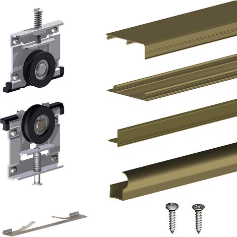 Kit SLID'UP 220 aluminium anodisé bronze pour 3 portes de placard coulissantes 18 mm - rail 2,7 m - 70 kg
