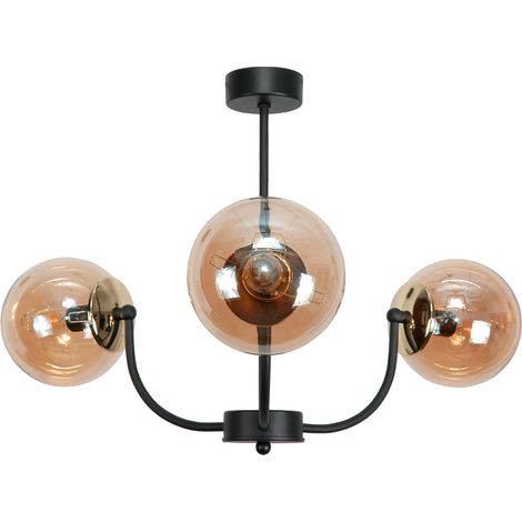 Lampada a sospensione nera con paralume in vetro ambrato 15-132 esti NED