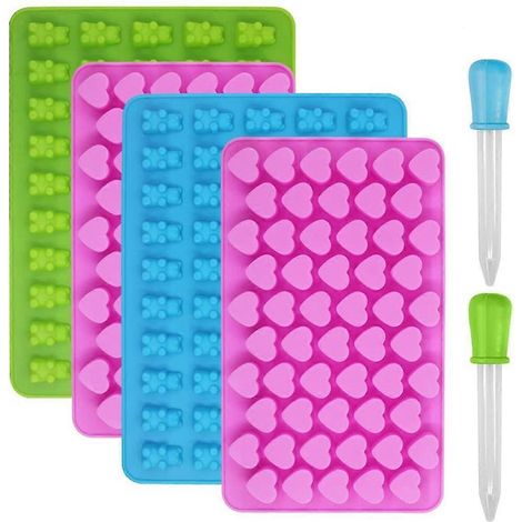 4 moules à bonbons gélifiés en silicone, avec 2 pipettes, antiadhésifs. (1/3)