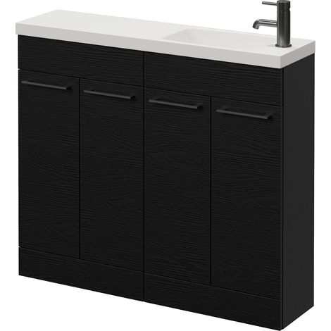 Napoli 250 Nero Oak 1000mm 4 Door Vanity Unit with Round Silvo Basin - 1000mm - Gunmetal Grey 160mm Handle