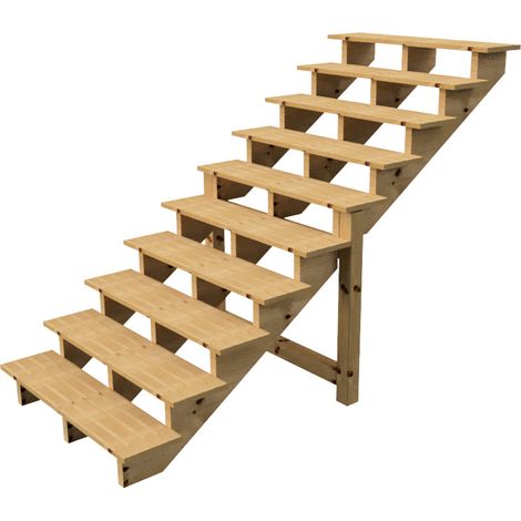 Berlin Escalier extérieur bois 10 marches H 173cm L-120cm - sans contre marche