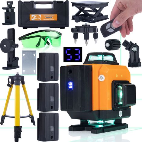 Set Rosfix Orange Tiger ROT16L – Laser-Wasserwaage mit 16 Linien  Grün 532 nm, IP54, 3 Modi  Profi-Messwerkzeug mit Stativ, Akku & Zubehör  Laser-Level-Sets