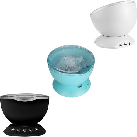 Veilleuse projecteur de lumière multicolore effet vagues océaniques avec mini lecteur de musique pour salon et chambre à coucher, lampe bébé originale noire