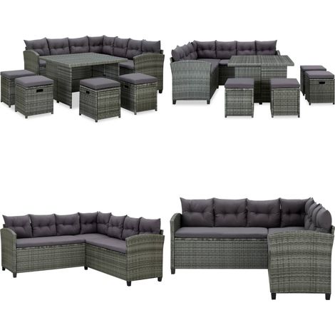 Salon de jardin 6 pcs avec coussins résine tressée gris - Salon De Jardin - Mobilier De Jardin - Set De Meubles De Jardin - Meubles D'extérieur - Résine Tressée - Home & Living