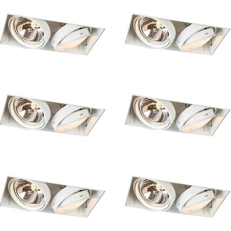 Set of 6 Recessed Spotlights White Adjustable AR111 Trimless 2-Lights - Oneon