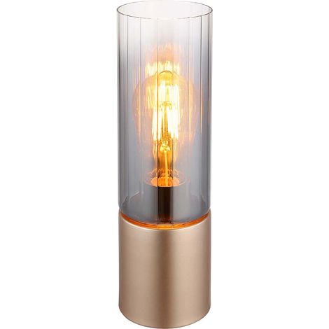 Tischlampe Tischleuchte Nachttischlampe cappuccino Beistelllampe Rauchglas 30cm