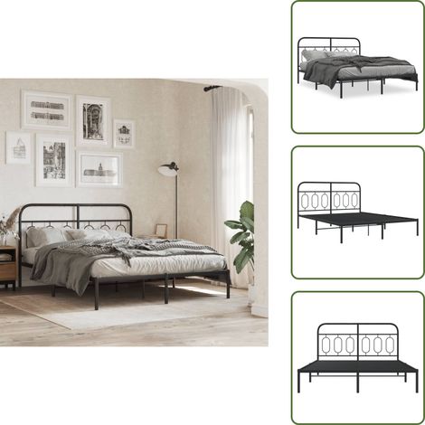 Cadre de lit métal sans matelas avec tête de lit noir 140x190cm - Cadre De Lit - Lit Double - Lit Metal - Lit Avec Têtedé Lit - Literie (1/5)