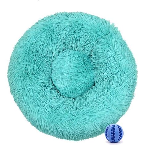Türkisfarbenes 40CM rundes Plüsch-Donut-Bett für Katzen und kleine Hunde, waschbare Haustierkissen