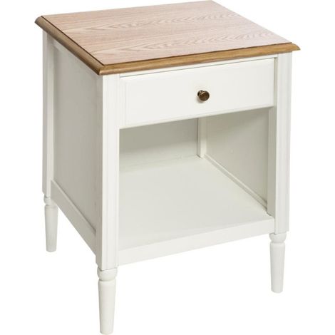 Table de Chevet 1 Tiroir en Bois "Solen" 60cm Blanc (1/5)
