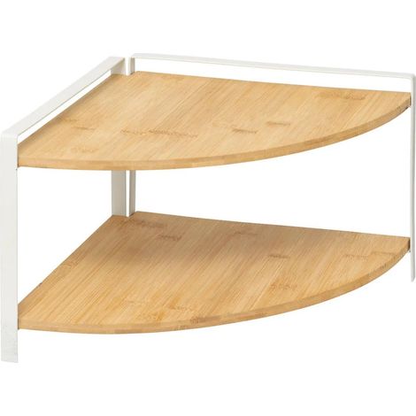 Étagère d'Angle 2 Niveaux en Bambou "Ordera" 29cm Naturel & Blanc