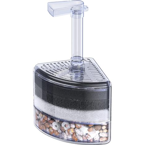 Filtro in spugna angolare per acquario, silenzioso, per avannotti di Betta, gamberetti e piccoli pesci, filtro in schiuma biologica con pietre naturali, ghiaia e anelli in ceramica per acquari fino a  (1/5)