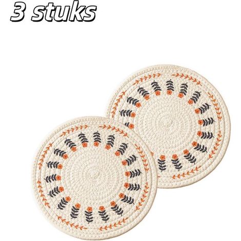Juego de 3 piezas: manteles individuales y posavasos, Confeccionados en algodón y lino, Aislantes térmicos, Diámetro: 30 cm, Color: beige (1/5)