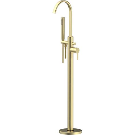 Signature Onyx Freestanding Bath Shower Mixer Tap with Shower Kit - Brushed Brass (1/2)