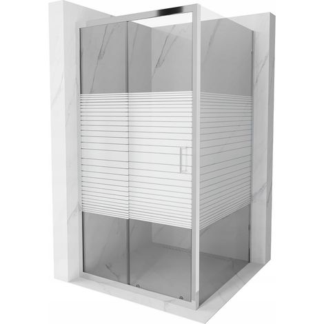 Mexen Apia cabina doccia scorrevole 90 x 90 cm, fasce bianche, cromata - 840-090-090-01-20 (1/5)