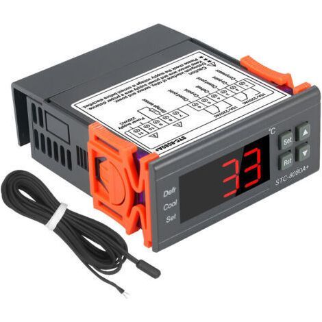 BUNTHAUS Thermostat et programmateur de température Contrôleur de température intelligent de dégivrage de synchronisation automatique de réfrigération STC-8080A + 220V, Gris, Ensoleillé