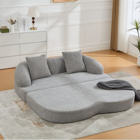 Divano letto a 2 posti 157x84x65 cm, trasformabile in letto, con due schienali, Chenille grigio chiaro (1/5)