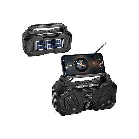 Enceinte Bluetooth solaire portable avec radio FM sans fil et support pour téléphone (noir) (1/2)
