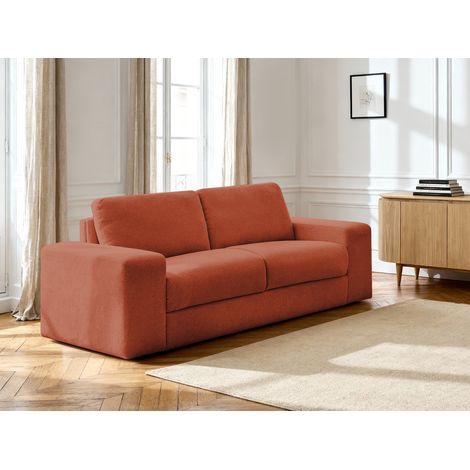BOBOCHIC - Canapé droit convertible IBIZA ouverture express tissu texturé  140x196 Orange