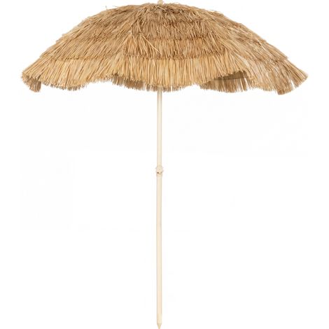 Parasol de plage inclinable Ø 1,85 m, hauteur réglable, style hawaïen, kaki, sac de transport