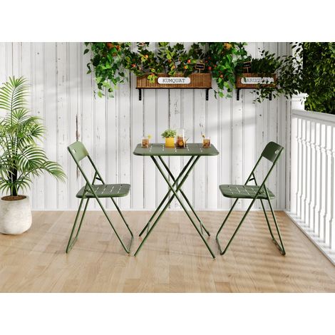 Ensemble Bistro de Jardin 3 Pièces - Table 60x60cm et 2 Chaises - Pliable Résistant aux Intempéries Acier Traité E-coating - Vert (1/5)