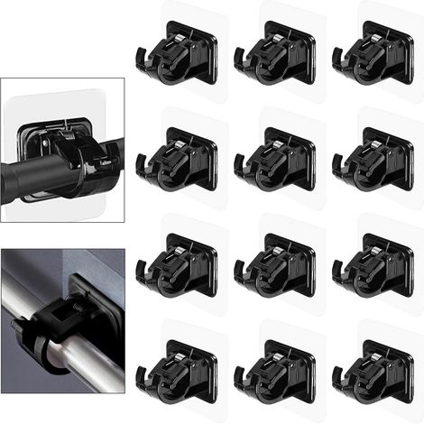 Lot de 12 supports de tringle à rideaux auto-adhésifs, crochets de rideau sans perçage, supports de tringle à rideaux, crochets auto-adhésifs, crochets de rideau (noir) (1/4)