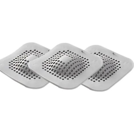 3 Pièces Bouchon de vidange carré, Filtre à cheveux en caoutchouc thermoplastique, pour douche et évier, Gris (1/5)