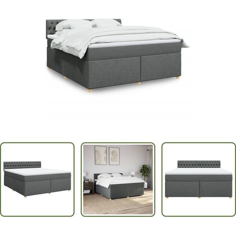 vidaXL Surmatelas - Sommier à lattes de lit avec matelas Gris foncé 180x200cm Tissu (1/5)