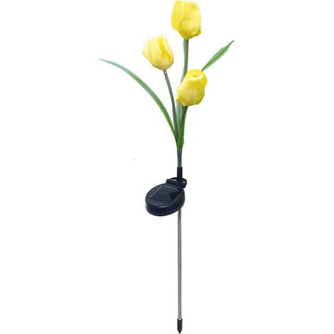 Ortviai Lampe solaire en forme de tulipe 3 têtes – Décoration extérieure pour jardin, terrasse ou pelouse, jaune, étanche IP42 (1/5)