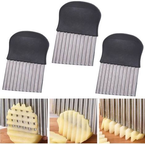 Coupe-pommes de terre, couteau à frites ondulé, couteau ondulé en acier inoxydable pour légumes, beurre et salades de fruits (1/5)