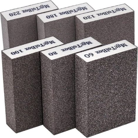 6pcs Éponge de ponçage, Cale a poncer kit Polissage Grain 60/80/100/120/180/220 spécifications lavables et réutilisables