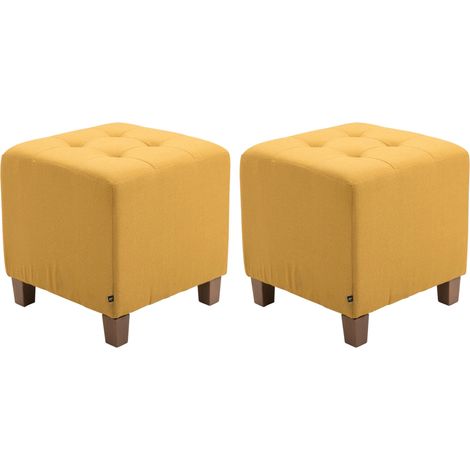 Set de 2 Taburetes Puff Pharao en tela Amarillo (1/4)