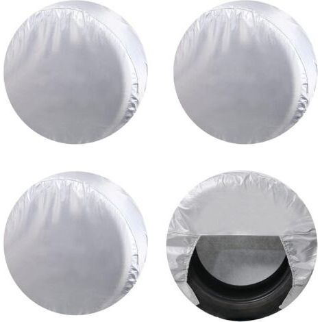 Housses de pneus pour roue de camping-car (lot de 4 argent), protections solaires UV imperméables Oxford pour camion, camping-car, bateau, remorque, camping-car, SUV, pour diamètre 30"-32" argent