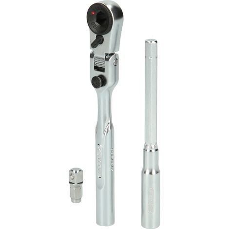 KS TOOLS 1/4" Bit-Gelenk-Umschaltknarren-Satz mit Steckadapter für Stecknüsse, 3-tlg ( 918.1590 ) (1/4)