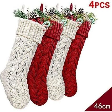 4 große gestrickte Weihnachtsstrümpfe, Weihnachtsdekoration, 46 cm