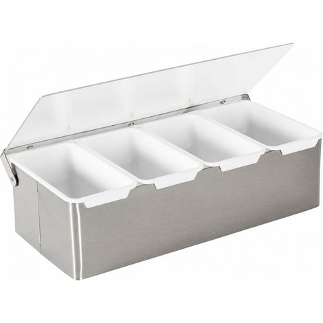 Boîte à épices, 4 compartiments en acier inoxydable avec récipient amovible seau amovible en polypropylène d'une capacité maximale de 500 g / seau Acier inoxydable résistant aux chocs (1/5)