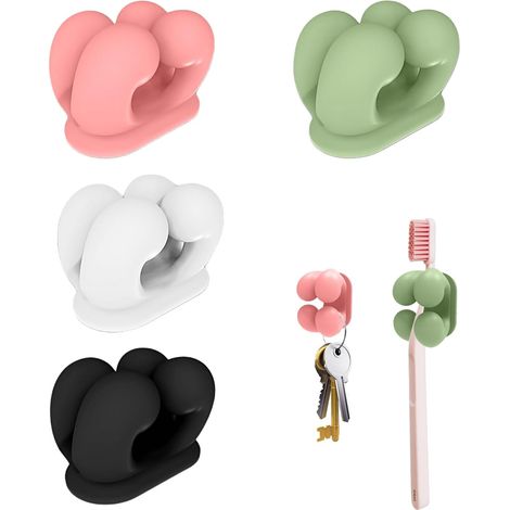 Supports de Brosses à Dents en Silicone, 4 Pièces Multifonction pour Rasoir et Brosse à Dents, Sans Perçage Auto Adhésif Porte Brosse à Dents Mural (1/5)