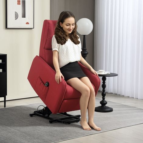 Poltrona Elettrica Alzapersona Réglable avec Télécommande, Poche en Tissu, Rouge, Fauteuil Relax pour Personnes Âgées (1/5)