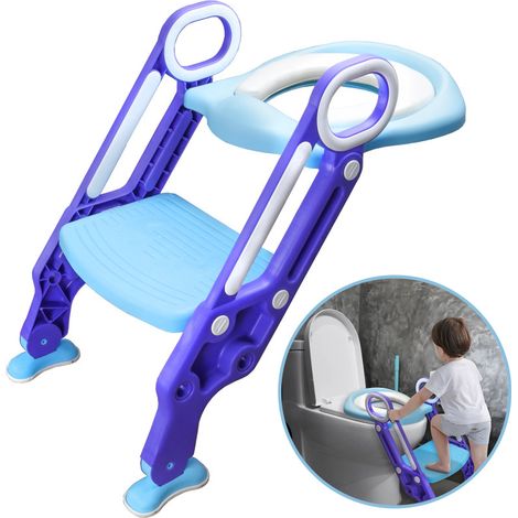 SWANEW Sedile da toilette per bambini pieghevole e regolabile con ampi gradini Comodo sedile da toilette Materiali di alta qualità Blu + Viola (1/5)
