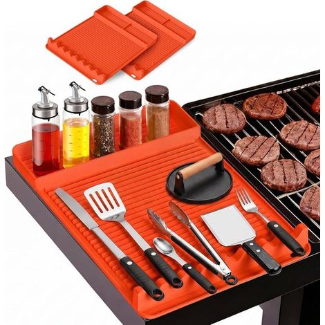 Lot de 2 tapis de protection pour barbecue en silicone - Accessoires indispensables pour la cuisine en plein air, le camping et les pique-niques - 40,5 x 29,2 cm - Orange (1/5)